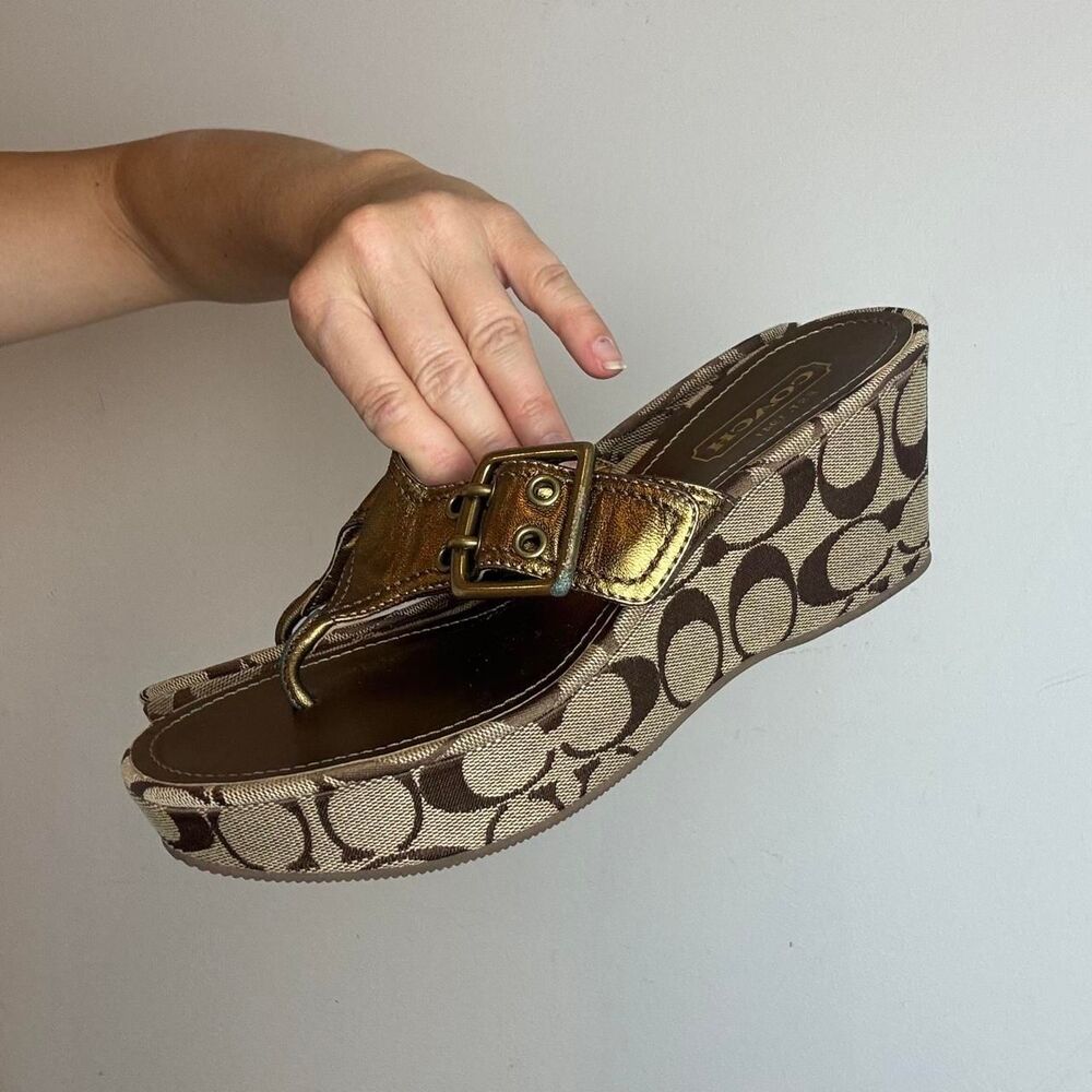 Coach Women's Brown and Gold Sandals - Picture 2 of 6